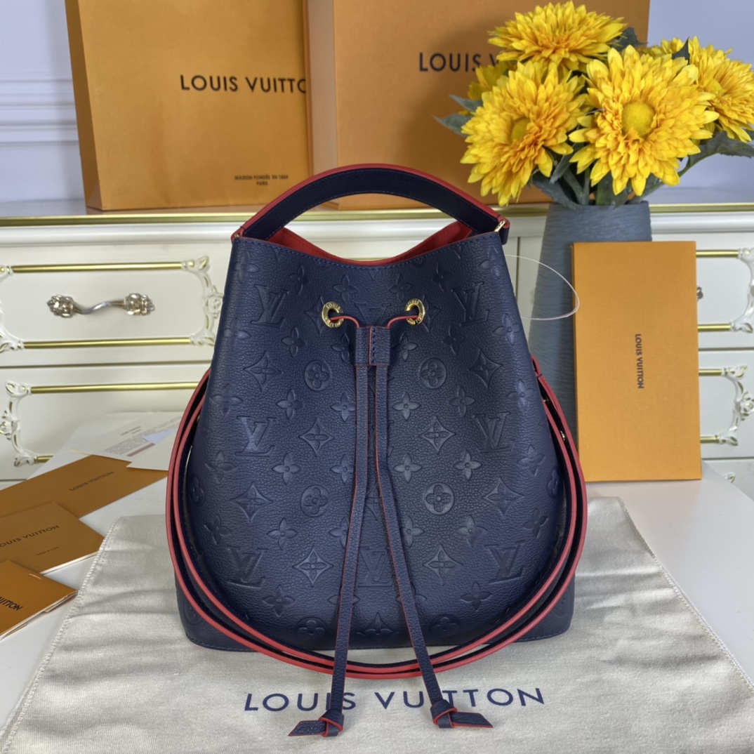 Louis Vuitton NEONOE MM Bucket Bag Monogram Empreinte M45306 Navy/Red